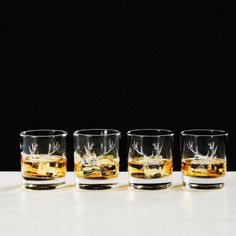 Just Slate Etched Stag Whisky Glass Tumbler Gift Set (Set of 4)