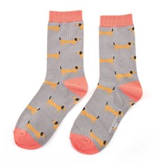 Ladies Grey/Pink Dachshund Socks