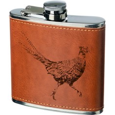 The Just Slate Company Pheasant Engraved Leather Wrapped Hip Flask