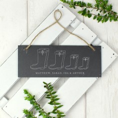 Personalised Welly Boot "Family of Four" Hanging Slate Plaque