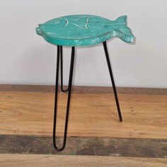 Wooden Fish Design Plant Stand - Turquoise