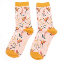 Ladies Dusky Pink Pheasants and Flowers Socks