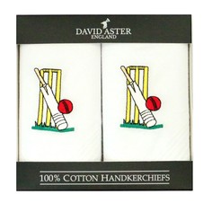 Cricket Embroidered White Cotton Handkerchiefs