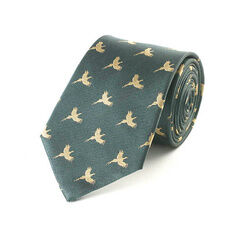 Fox & Chave Flying Pheasant Hunter Green Silk Tie