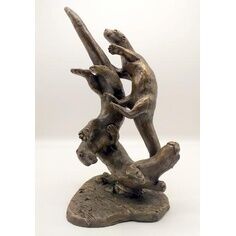 Trio of Otters Bronze Resin Sculpture