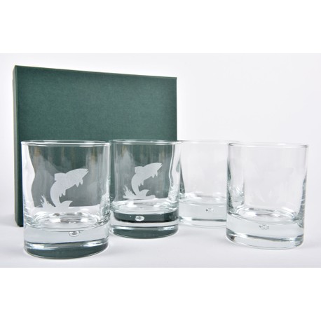 Set of 4 Leaping Fish Whisky Glass Tumblers
