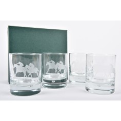 Set of 4 Horse Racing Whisky Glass Tumblers