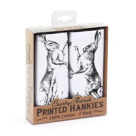 Pack of 2 Boxing Hares Handkerchiefs