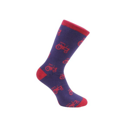 Red & Blue Tractor Socks - Combed Cotton