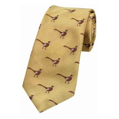 Soprano Standing Pheasant on Gold Woven Country Silk Tie