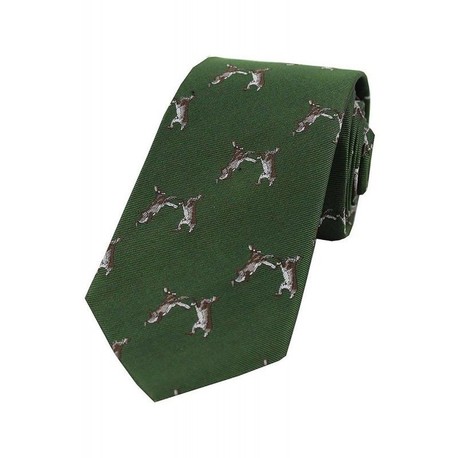 Soprano Green Boxing Hares Woven Silk Tie