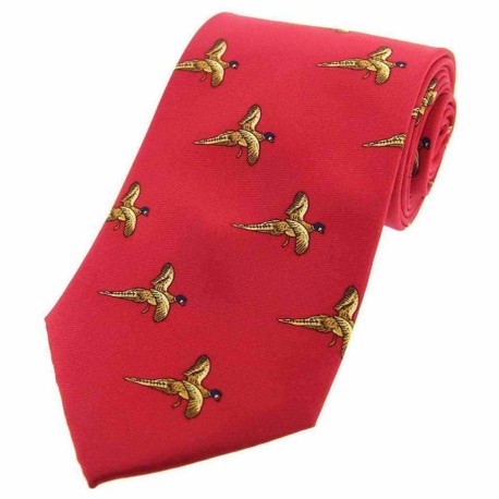 Soprano Red Country Silk Tie with Flying Pheasants