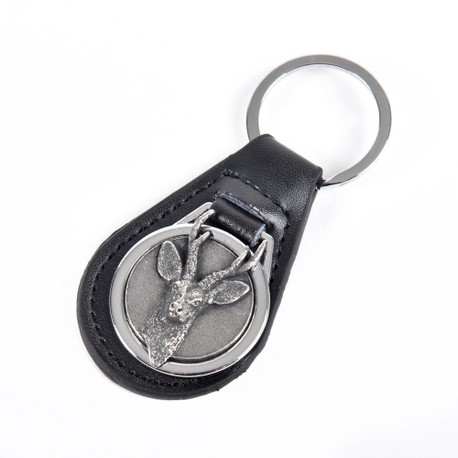 Leather Keyring with Pewter Deer/Stag Head