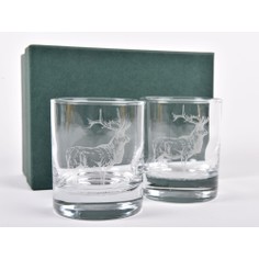 Pair of Red Deer Stag Whisky Glasses