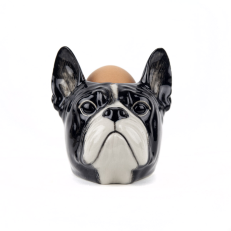 Quail Ceramics French Bulldog Face Egg Cup - Black and White