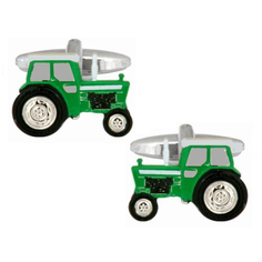 Green Tractor Rhodium Plated Cufflinks