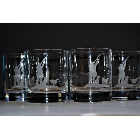 Set of 4 Shooting with 2 Labradors Glass Whisky Tumblers