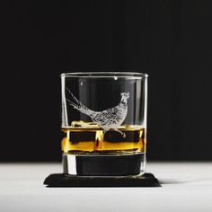 Just Slate Company Etched Pheasant Whisky Glass and Slate Coaster