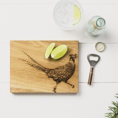 Scottish Made Oak Pheasant Cutting Board & Bottle Opener Set