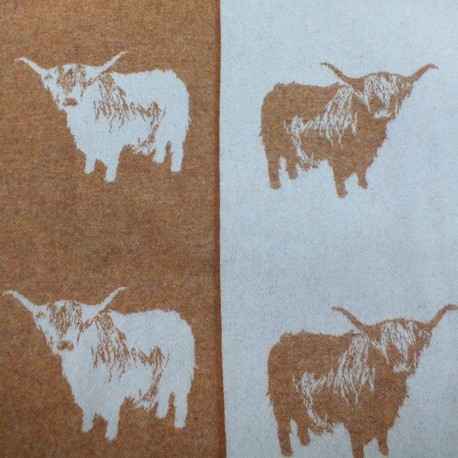The Isle Mill Highland Cow Merino Wool Throw in Rust
