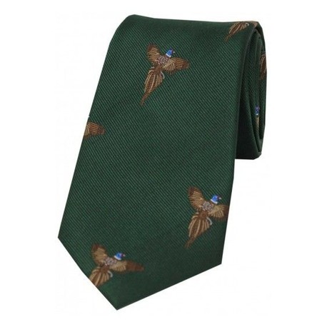Soprano Green Flying Pheasant Woven Silk Tie