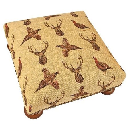 Hines of Oxford Highland Stag and Country Birds Beige Footstool