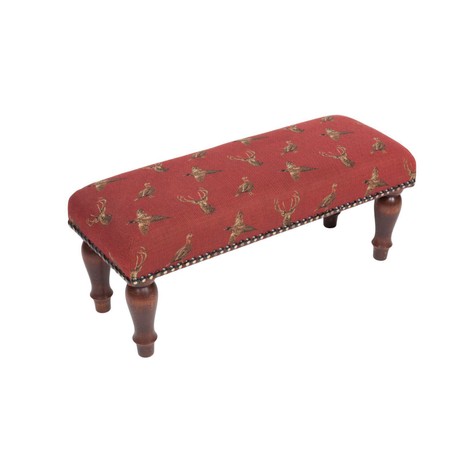 Hines of Oxford Highland Stag and Country Birds Claret Narrow Stool