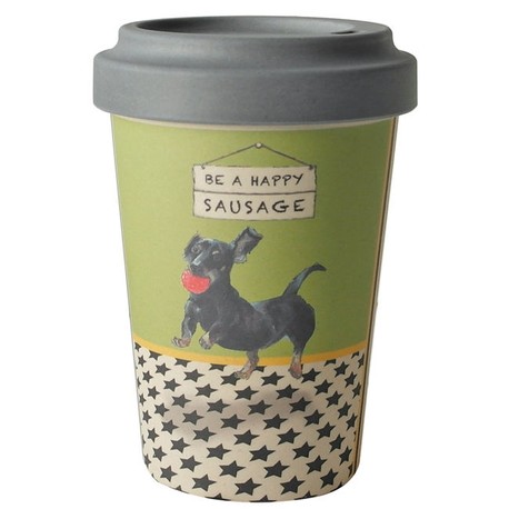 The Little Dog Laughed "Be a Happy Sausage" Bamboo Travel Mug