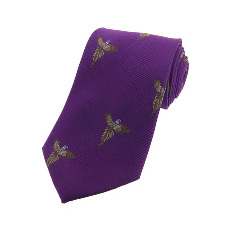 Soprano Flying Pheasants on Purple Country Woven Silk Tie