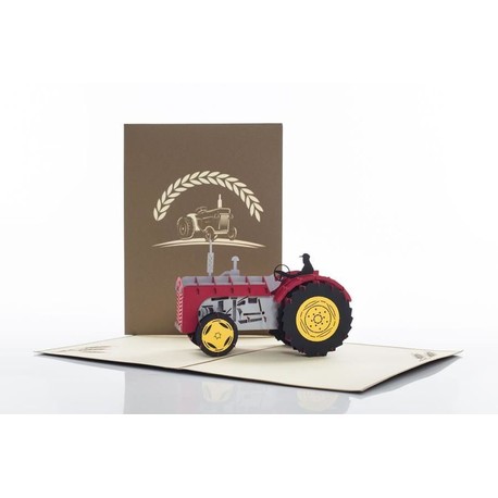 Vintage Red Tractor Pop Up Card