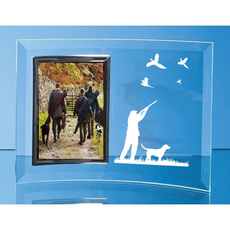 Pheasant Shooting Scene Curved Glass Photo Frame