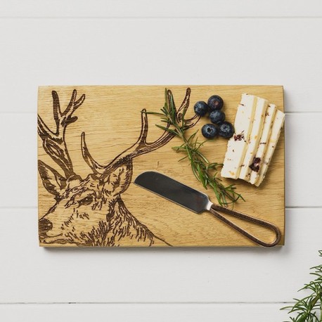 Scottish Made Oak Stag Cheese Board & Knife Set