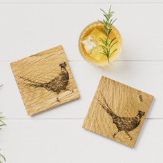 Scottish Made Oak Set of 2 Pheasant Coasters