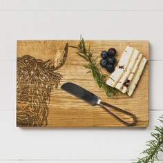 Scottish Made Oak Highland Cow Cheese Board & Knife Set