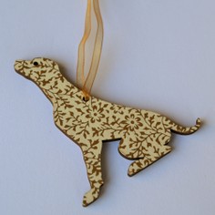 Victoria Armstrong White & Gold Labrador Wooden Hanging Decoration