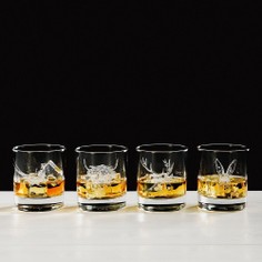Just Slate Country Animals Etched Whisky Glass Tumbler Gift Set (Set of 4)