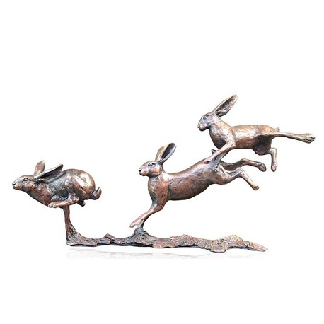 Limited Edition - Small Hares Running Bronze Sculpture