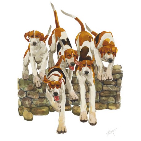 Mary Ann Rogers Limited Edition "Scramble" Hounds Print