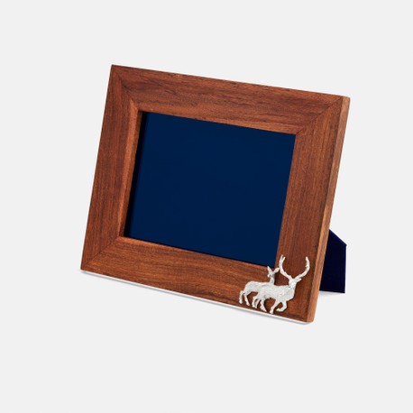 Teak and Silver Plated Stag/Deer Photo Frame