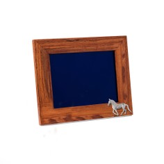 Teak and Silver Plated Horse Photo Frame