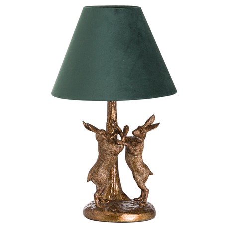 Antique Gold March Hares Lamp With Green Velvet Shade