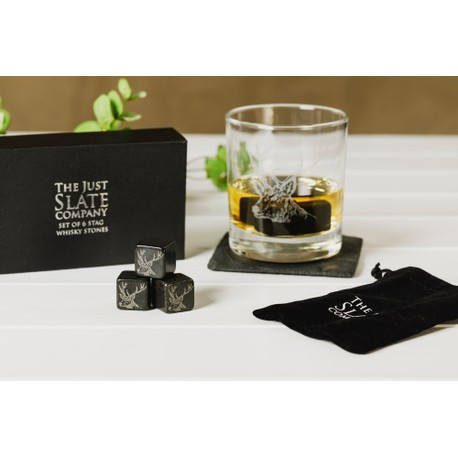 The Just Slate Company Set of 6 Stag Engraved Whisky Stones