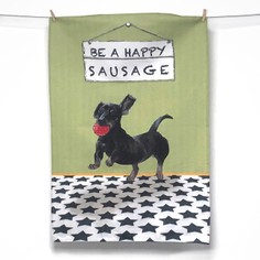 The Little Dog Laughed "Be a Happy Sausage" Tea Towel