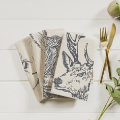 Set of 4 Country Animals Linen Napkins