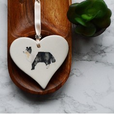 Border Collie Dog Ceramic Hanging Heart