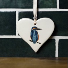 Kingfisher Bird Ceramic Hanging Heart