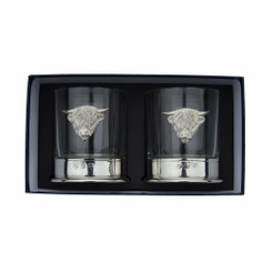 Pair of Highland Cow Pewter Whisky Glasses