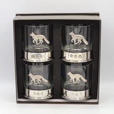 Set of 4 Running Fox Pewter Whisky Glasses