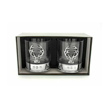Pair of Stag Pewter Whisky Glasses