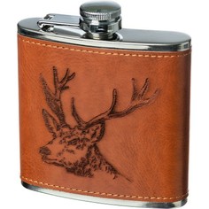 The Just Slate Company Stag Engraved Leather Wrapped Hip Flask